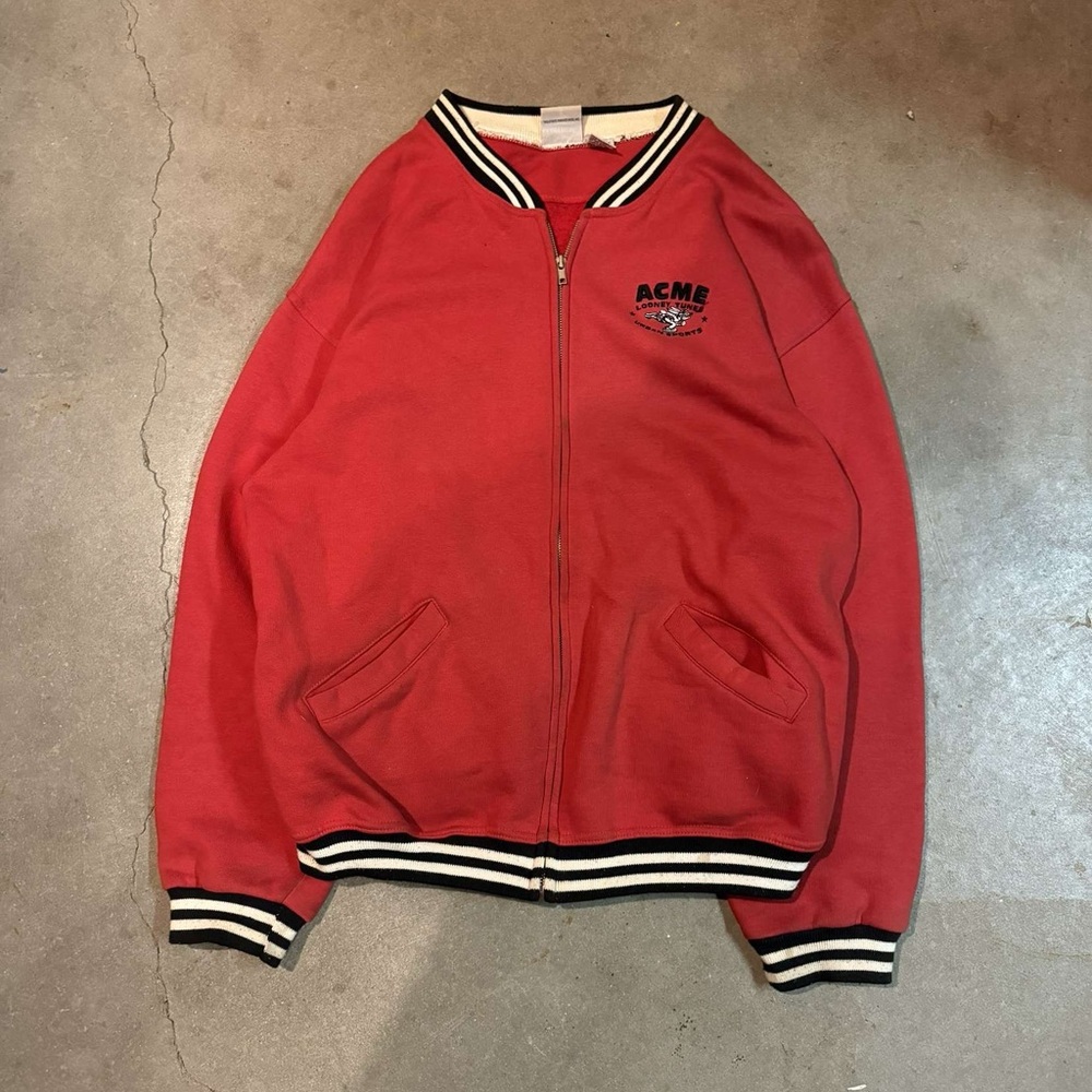 ACME Red Bomber Jacket with Striped Collar and Cuffs